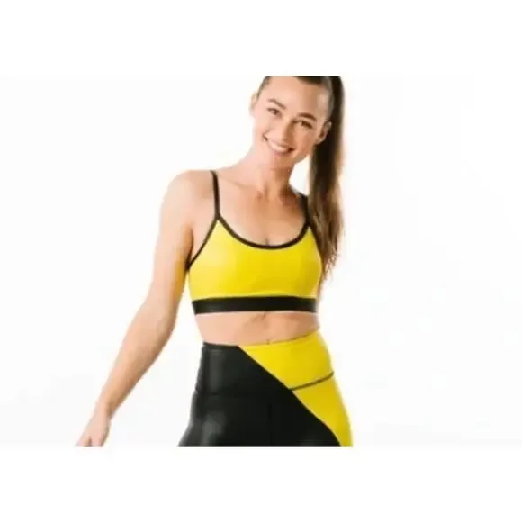 ZYIA Active Women Neon Yellow Black Activewear Sports Bra Size L Workout Running - Picture 3 of 7